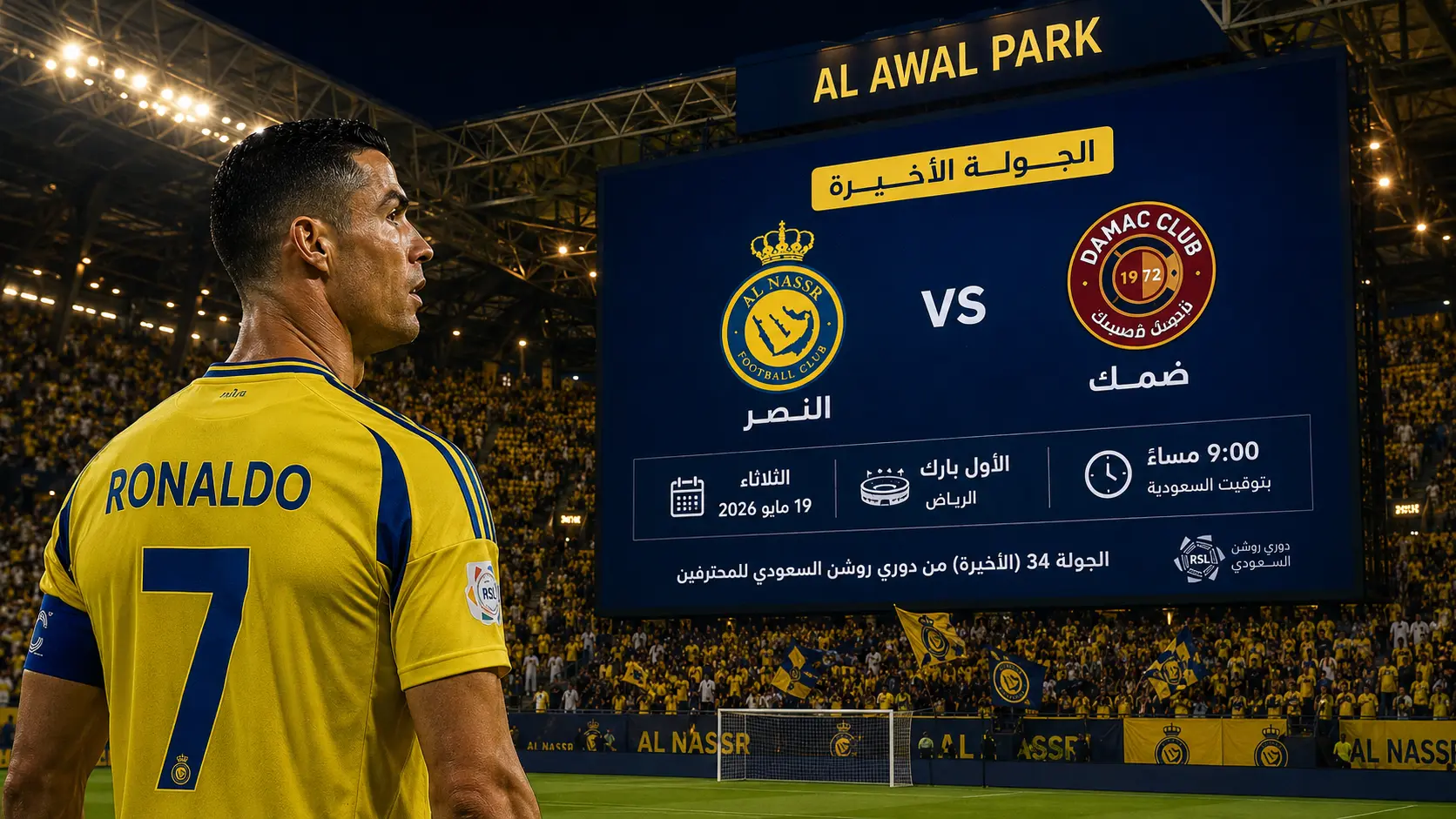 متى موعد مباراة النصر وضمك في الجولة الأخيرة من الدوري السعودي؟
