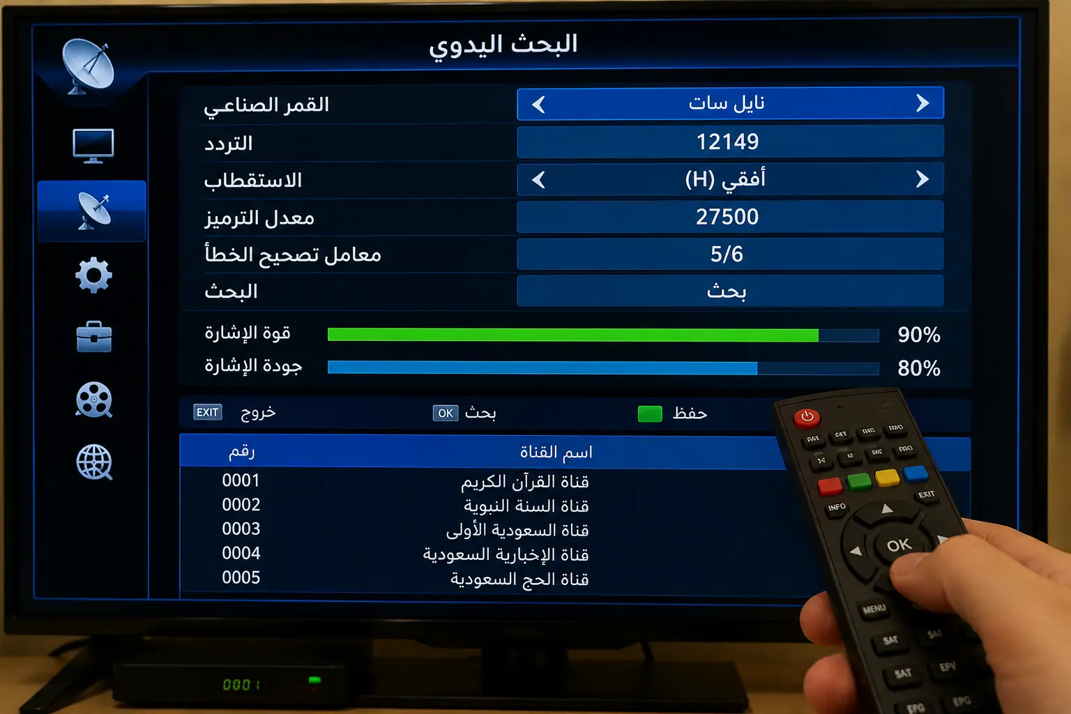 جهاز استقبال يظهر بيانات التردد أثناء إدخالها