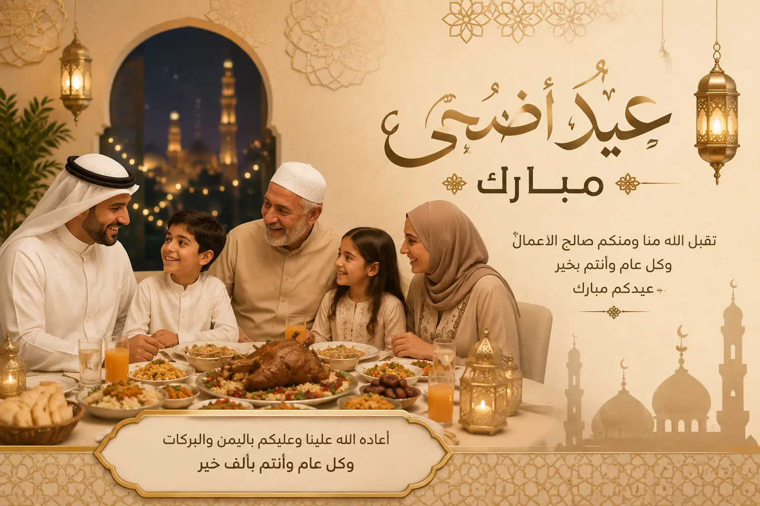 عائلة مجتمعة حول مائدة العيد