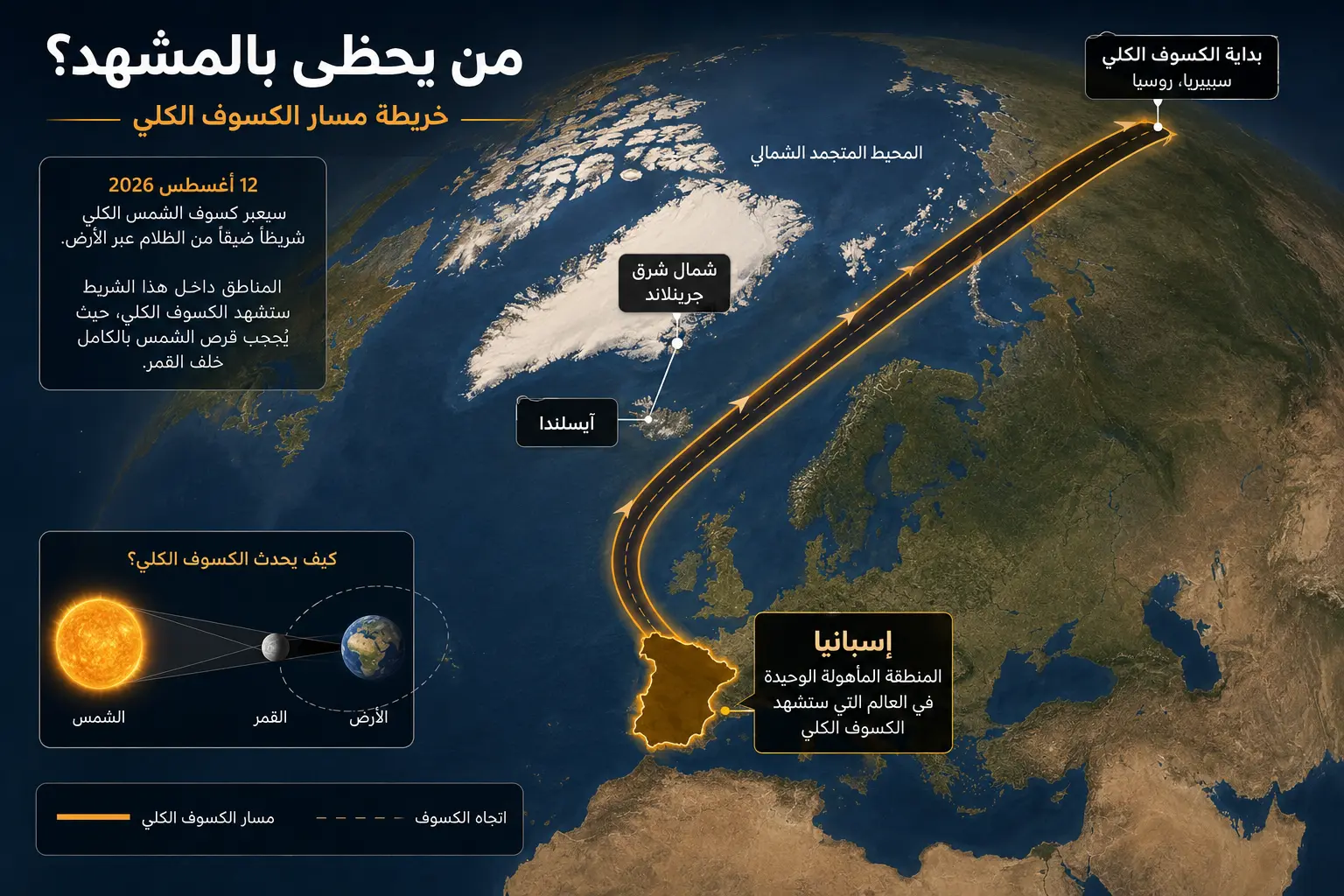 من يحظى بالمشهد؟ خريطة مسار الكسوف الكلي
